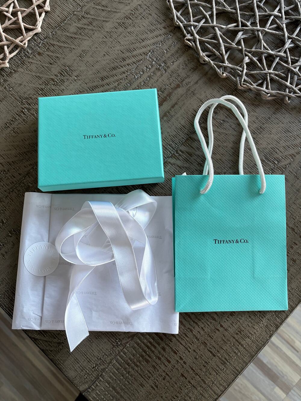 Tiffany & Co. blue giftbox, giftbag, Tiffany tissue and ribbon